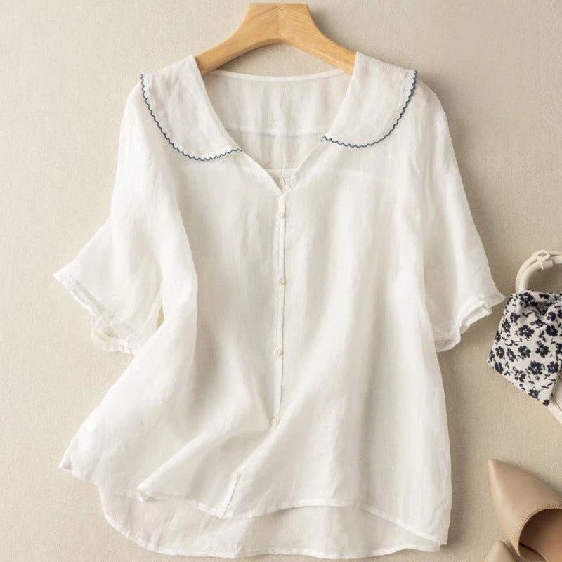 Top camisero con cuello y botones para mujer – BODIA