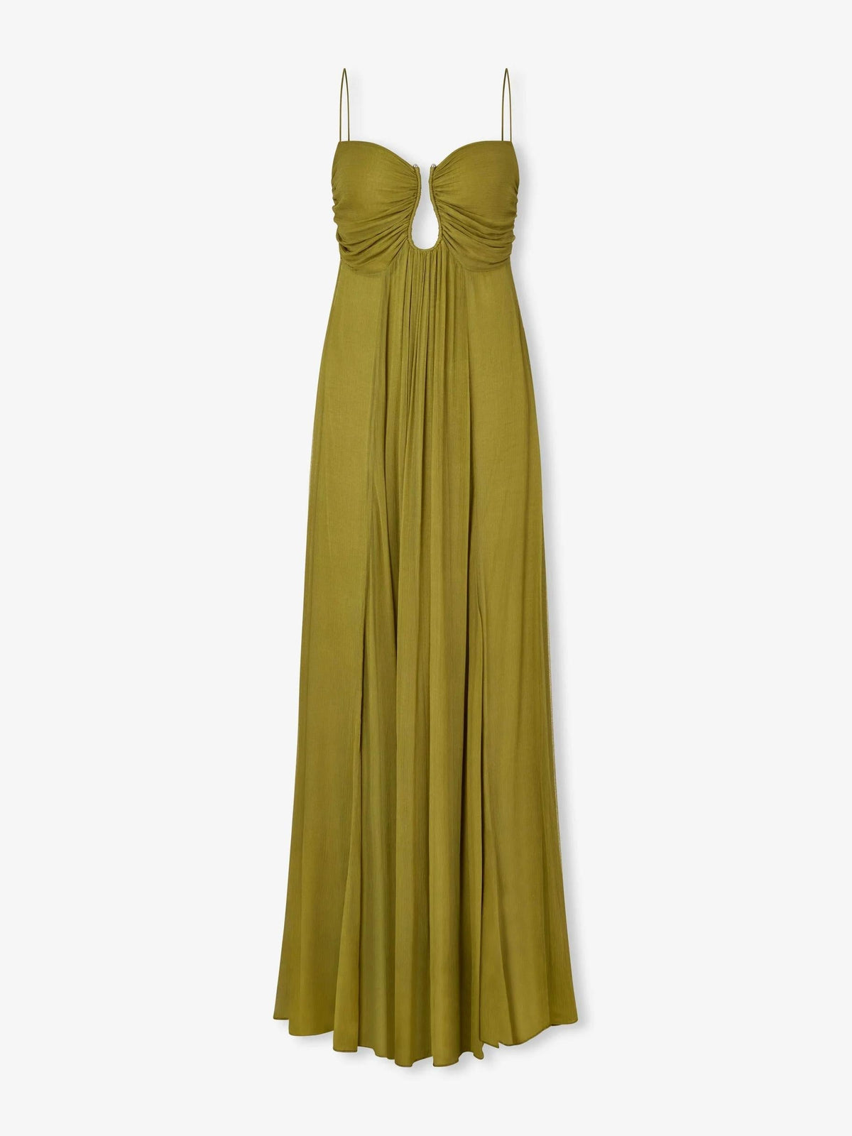 Vestido largo con tirantes finos y detalle cut-out en la cintura – LUNARIA