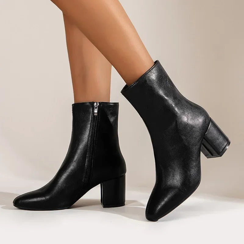 Botines de mujer con tacón ancho y cremallera lateral – ZILLI
