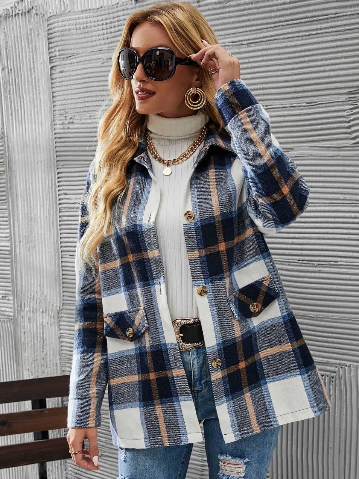 KIANNA - Chaqueta de punto a cuadros elegante y a la moda para mujeres