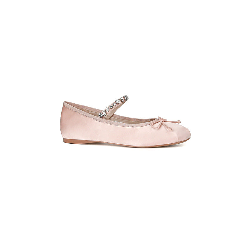 Ana - Bailarinas de Satén con Pedrería y Punta Redonda Super Suaves | Zapatos de Ballet Elegantes