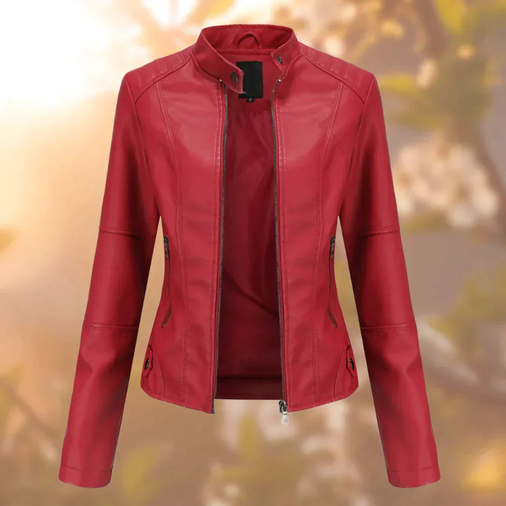Cazadora biker entallada de imitación piel para mujer – SARA