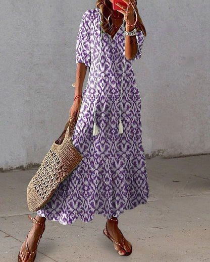 Vestido largo bohemio de caída fluida y escote en V – SERENA