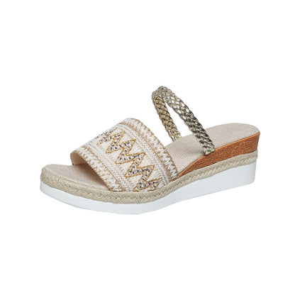 Lina - Sandalias de Cuña de Verano con Diseño de Ondas en Bloques de Color | Zapatillas de Estilo Étnico para Mujer