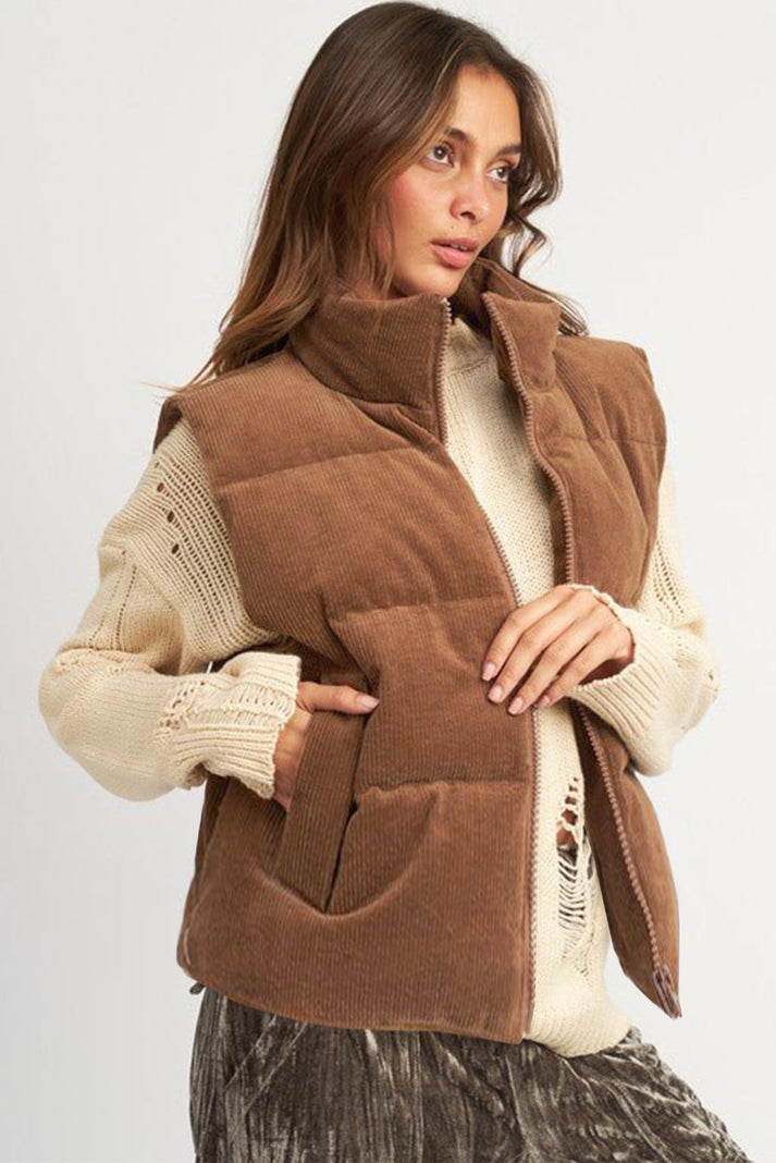 GIADA – Chaleco acolchado de pana con cremallera para mujer