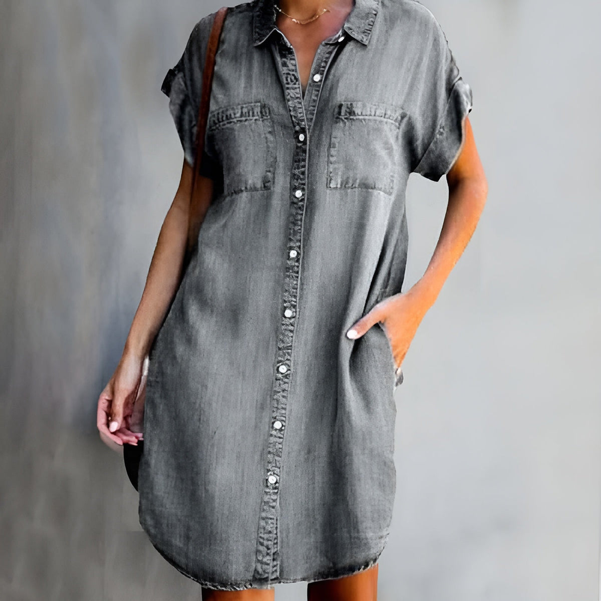 Vestido camisero con botones y manga corta para mujer – SOLEA