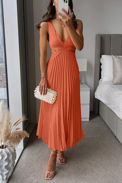 Vestido midi con escote en V y falda plisada para invitada de boda – CLAIRE ÉCLAT