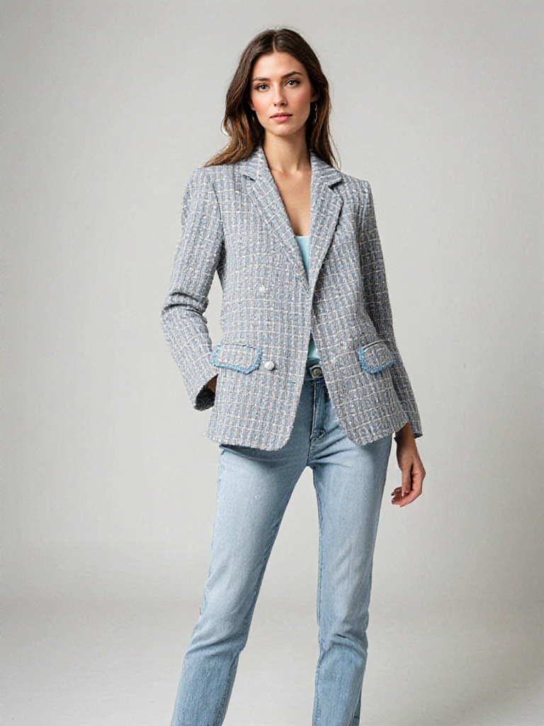 Blazer entallado de encaje y cuadros con diseño femenino – ALTHEA