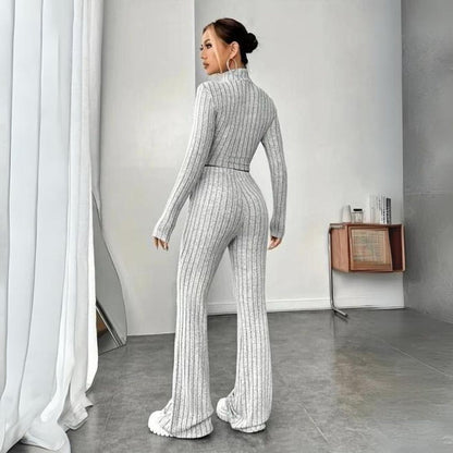 Conjunto de punto acanalado para mujer con top y pantalón – AMELYA