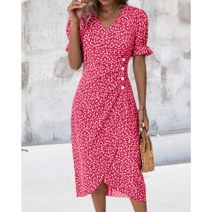 Vestido cruzado elegante de manga murciélago y escote en V – LYSANDRA