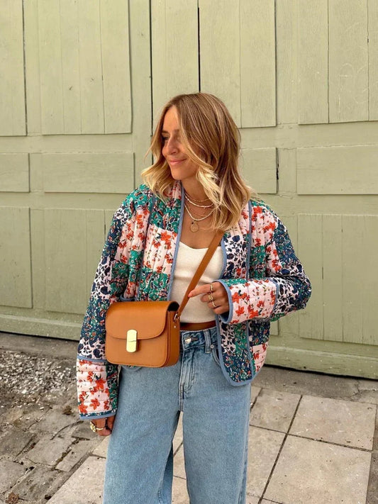MIRTHE – Chaqueta vintage de cuadros de material suave para mujer