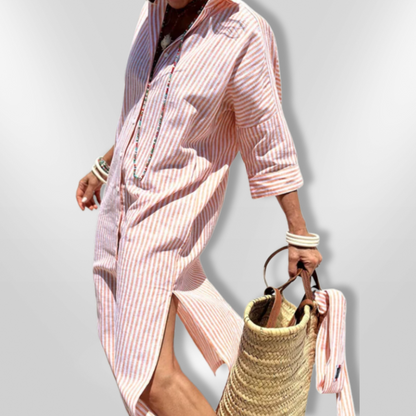 Vestido camisero a rayas con cinturón ajustable – SOPHELLE