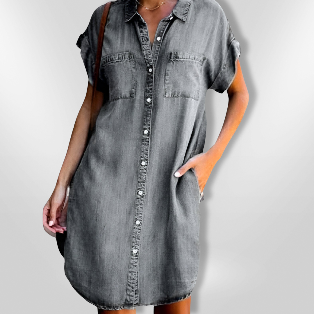 Vestido vaquero de primavera con botones y bolsillos – PAULINE
