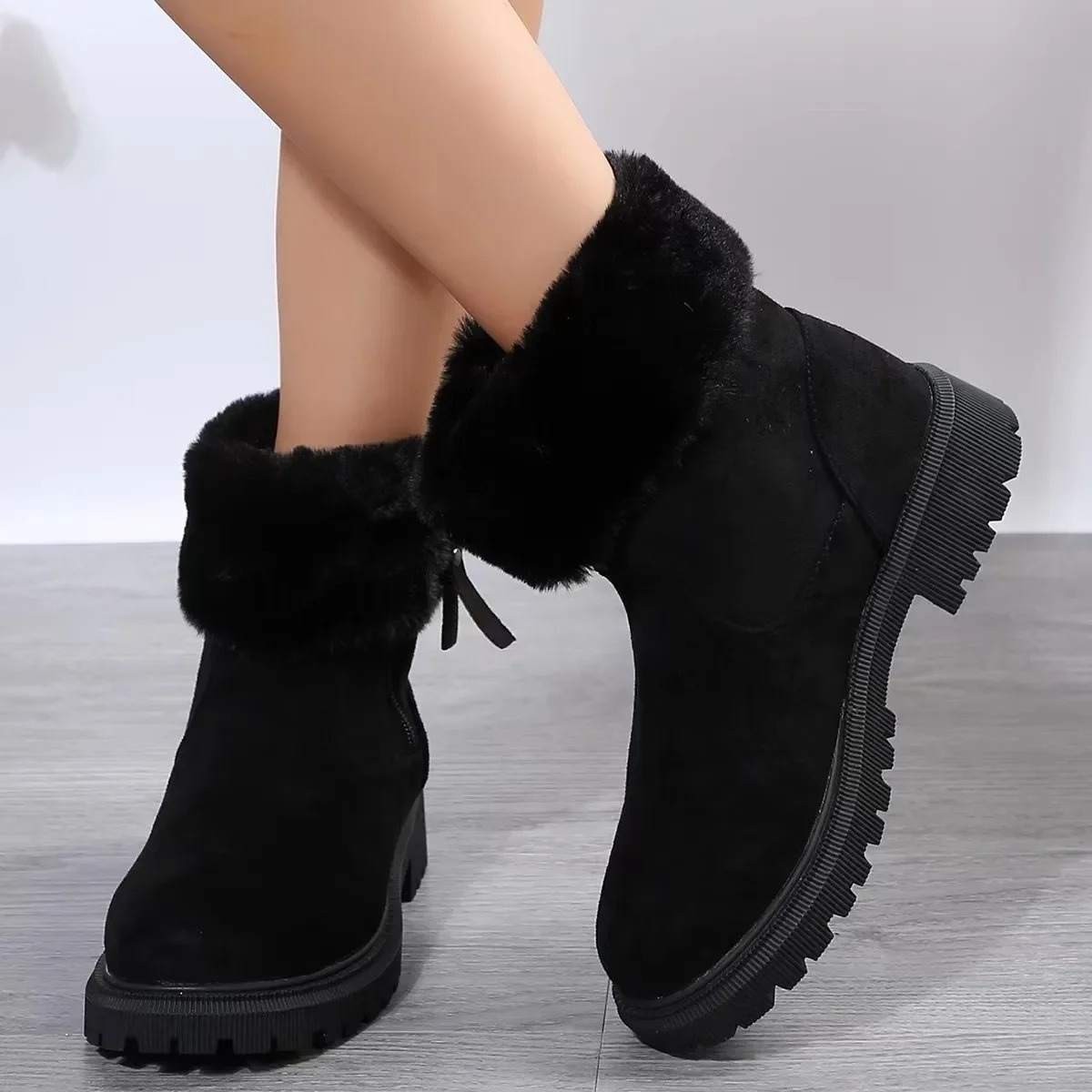 LINA - Botas de invierno forradas a prueba de viento con puntera redonda