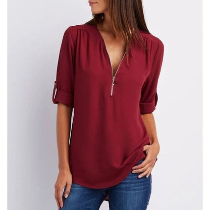 Top relajado con diseño moderno y media cremallera para mujer – LYSANDRA