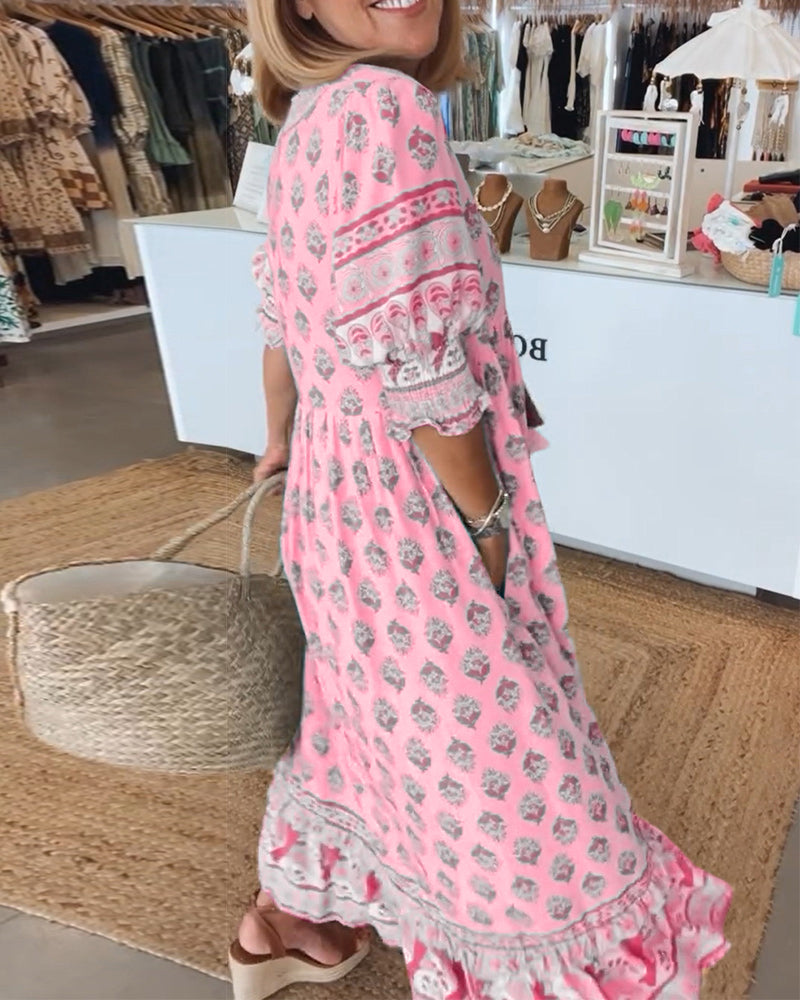 Vestido largo bohemio en capas con escote favorecedor – AURELIA