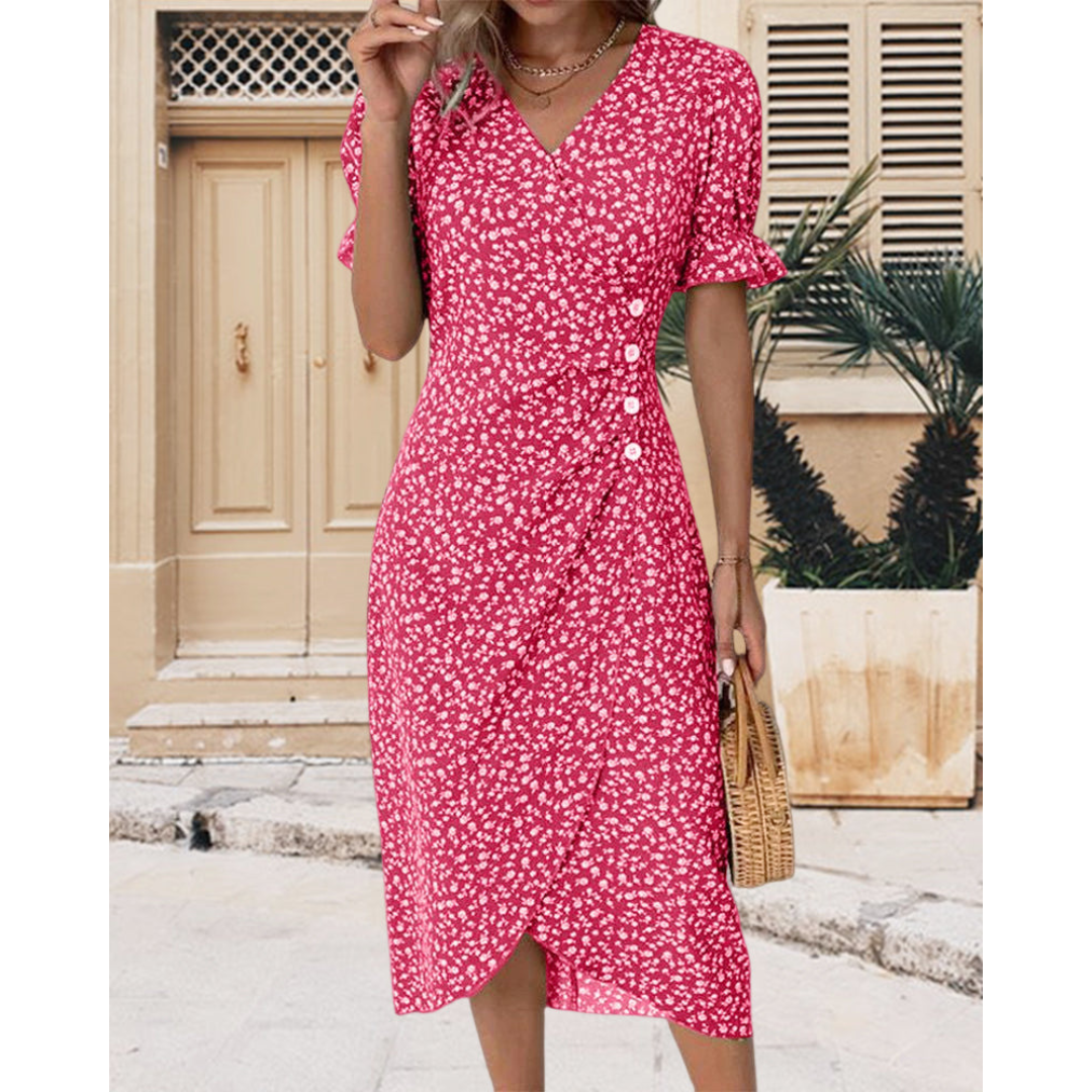 Vestido cruzado elegante de manga murciélago y escote en V – LYSANDRA