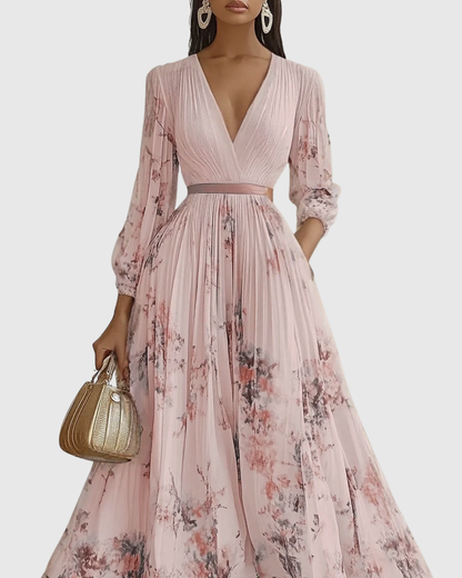 Rowella – Vestido maxi elegante plisado para mujer