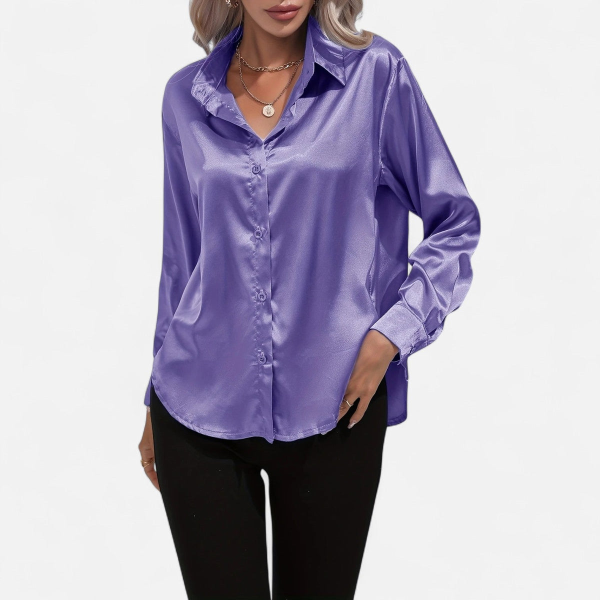Dorevelle – Camisa satén para mujer con cuello clásico