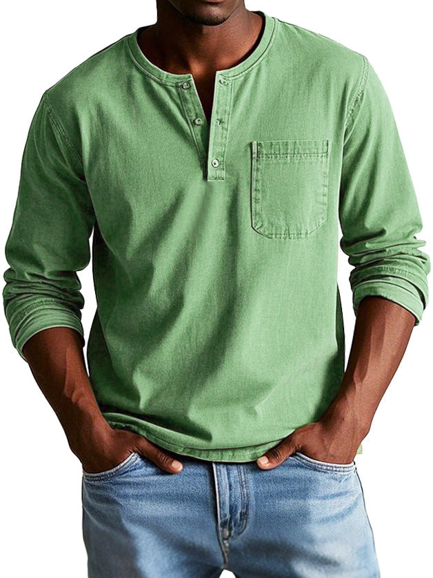 Camiseta Henley de manga larga para hombre con bolsillo en el pecho – RAVEN