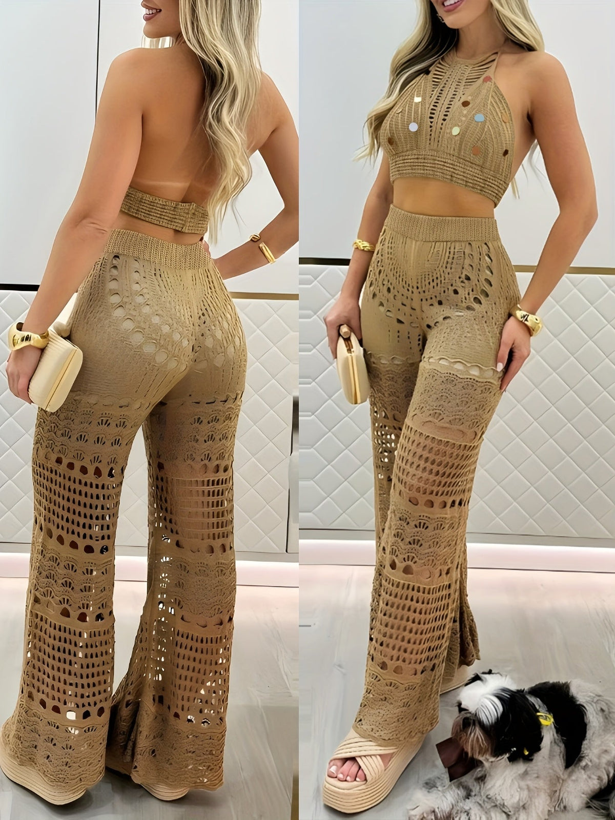 Conjunto elegante de verano con blusa fluida y pantalón ancho – ELISSARA