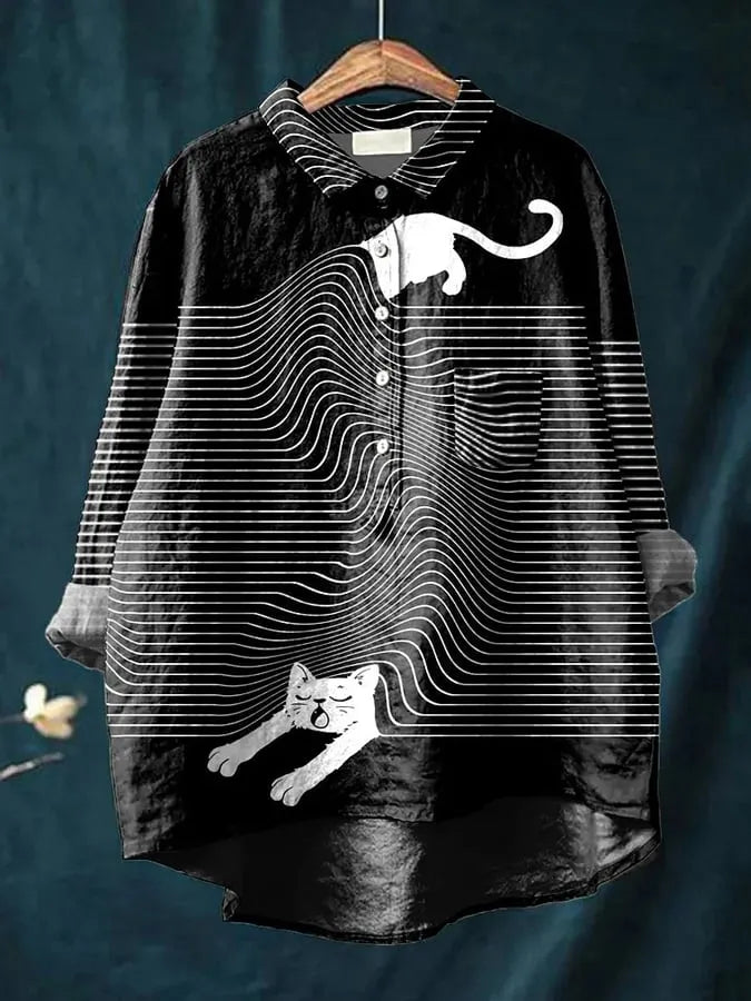 Camisa oversize de algodón con estampado artístico de perros – NOA