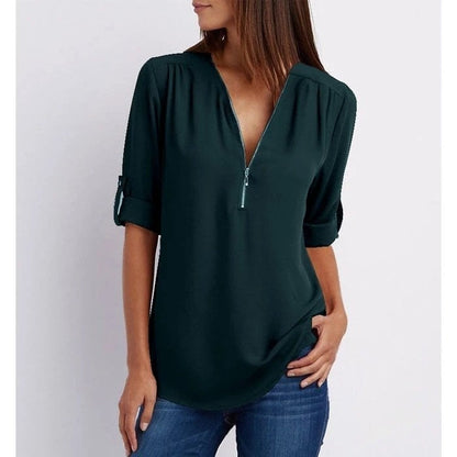 Top relajado con diseño moderno y media cremallera para mujer – LYSANDRA