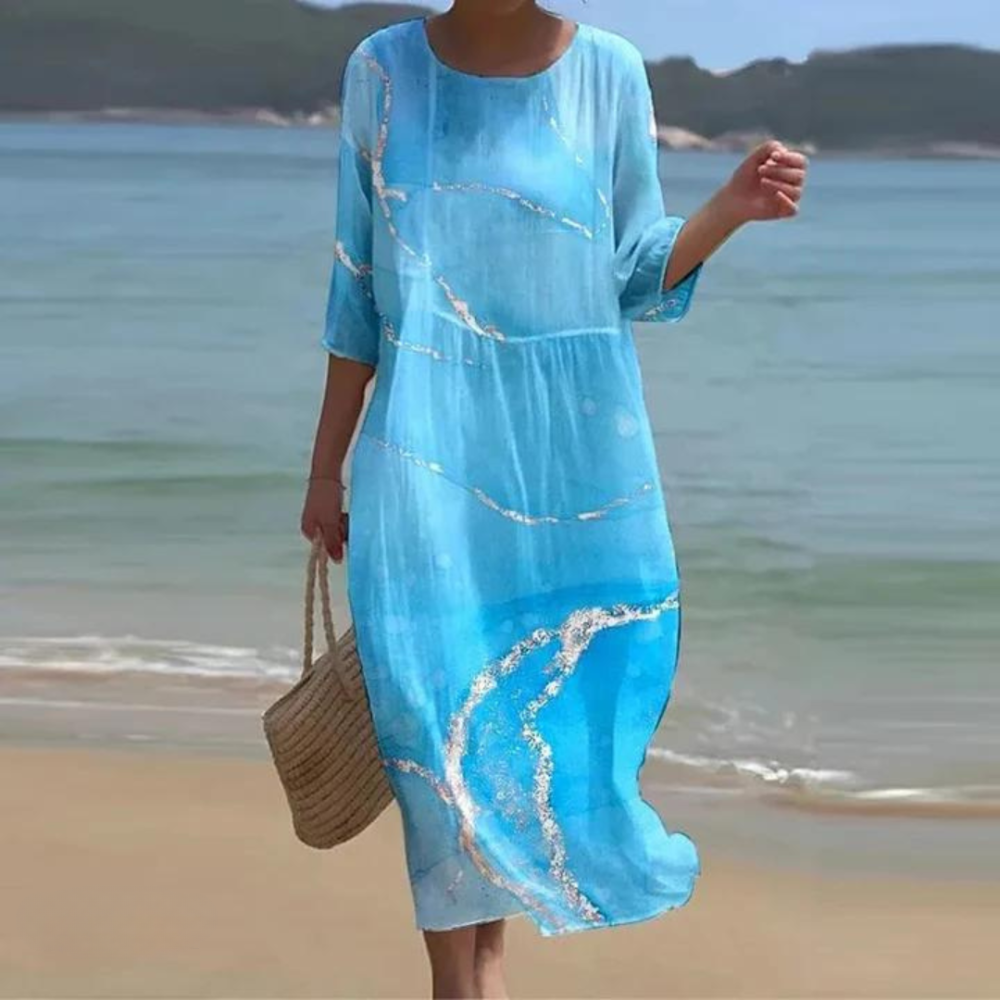 Vestido veraniego holgado con cuello redondo y corte fluido – PORELIA