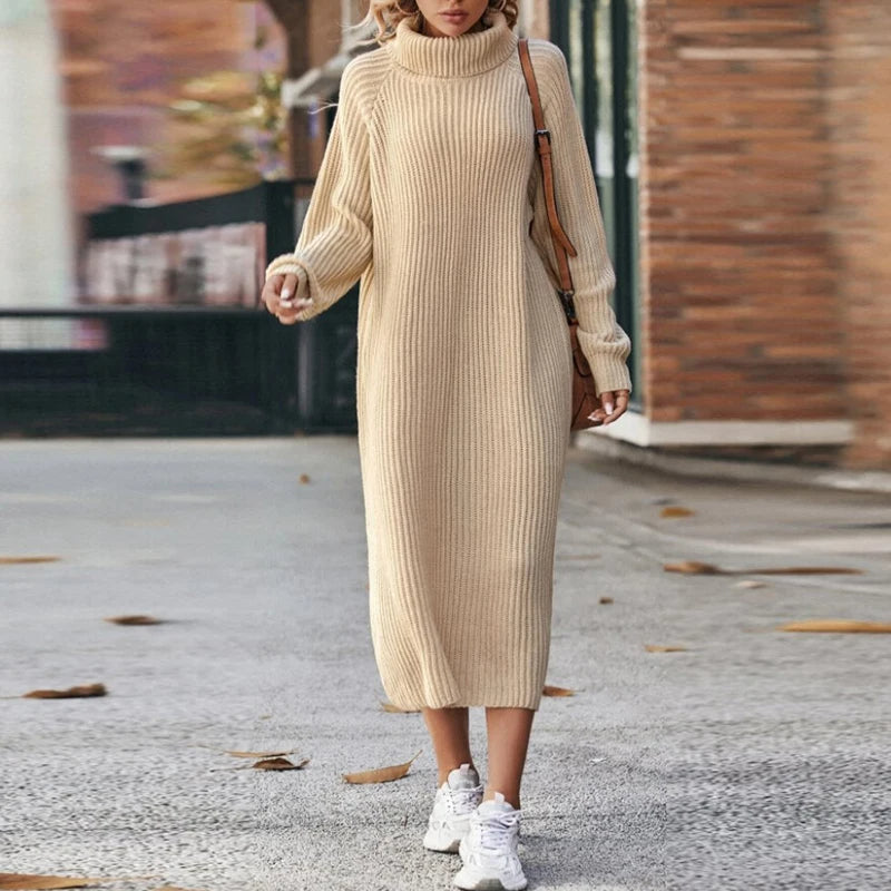 Vestido maxi tipo sudadera con cuello alto para mujer – MAELYA