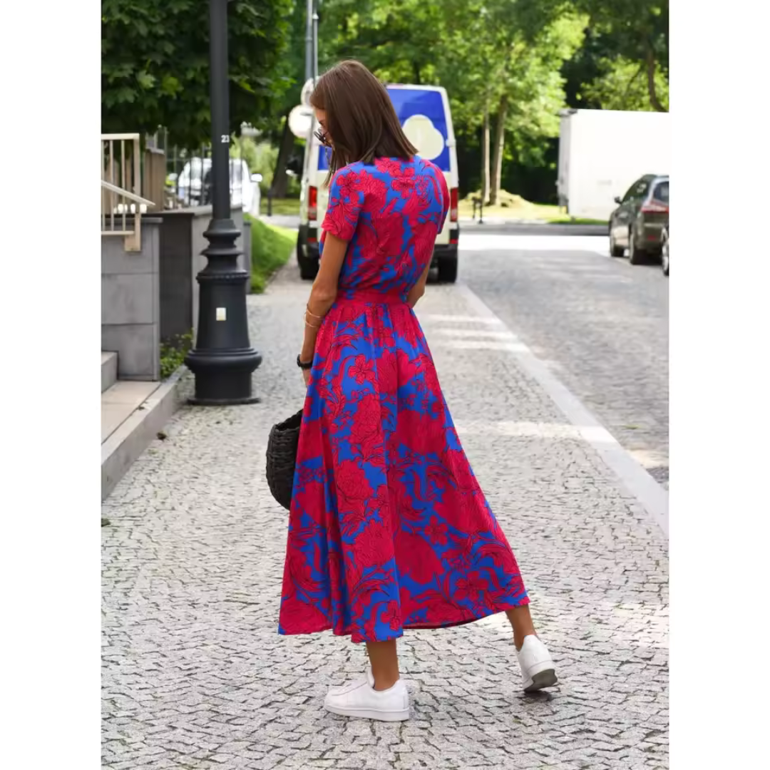 Vestido cruzado elegante con silueta fluida y estampado – VALERÍA