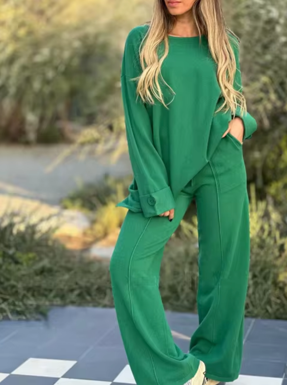 CAMILLE - Conjunto de manga larga y pantalón amplio para mujer