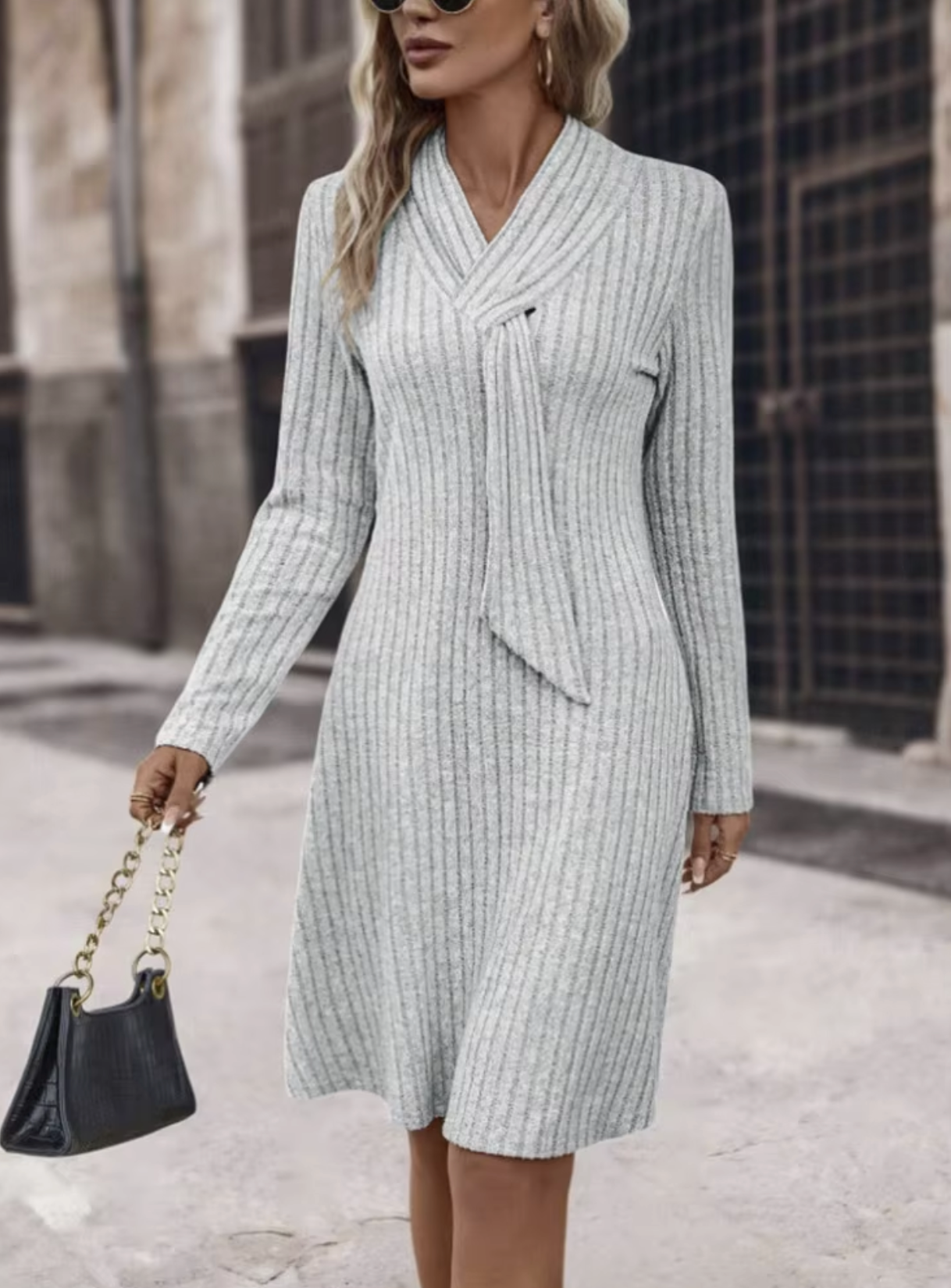 ALINA - Vestido de punto de manga larga para mujer