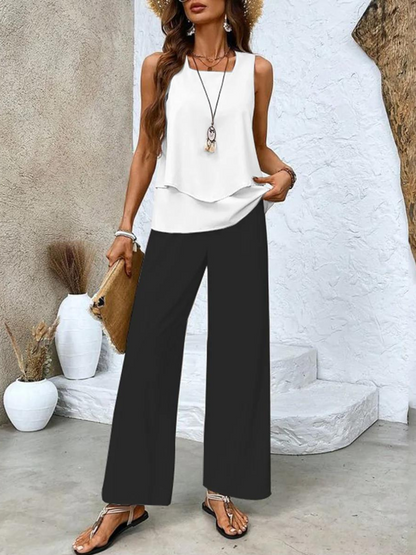 Conjunto elegante de dos piezas con blusa fluida y pantalón amplio – ARLÈNE