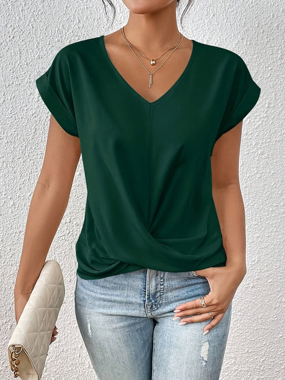 Blusa con escote en V y drapeado cruzado para mujer – NARELIA
