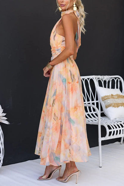 Vestido Halter Sin Mangas Con Efecto Plisado Para Mujeres Elegantes – CAECILIA
