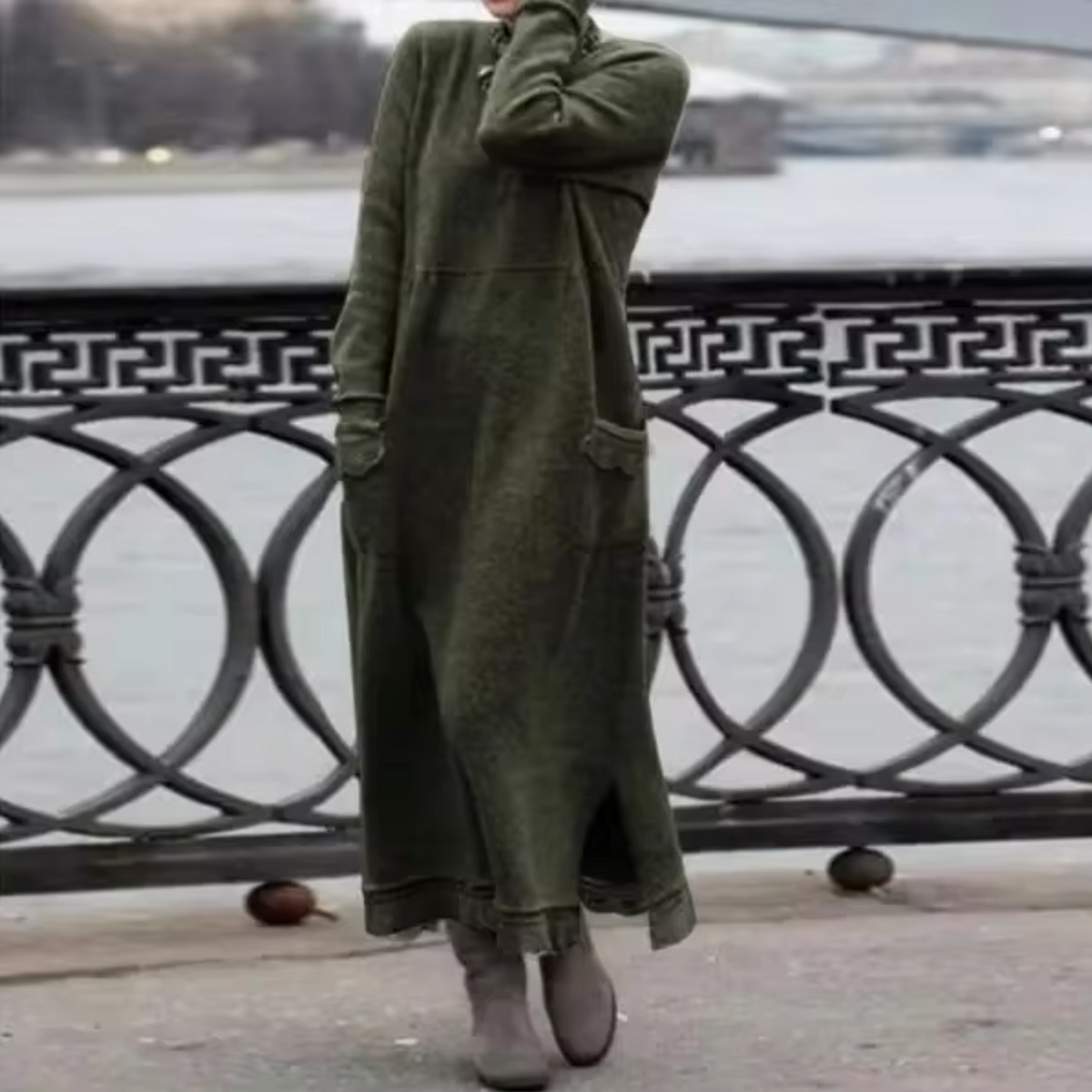 ELARA - Vestido sudadera holgado de terciopelo para mujer