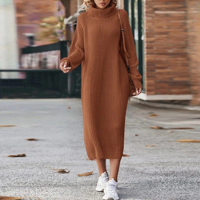 Vestido maxi tipo sudadera con cuello alto para mujer – MAELYA