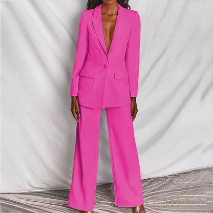 Traje chaqueta entallado para mujer con blazer y pantalón palazzo – ADRIANA