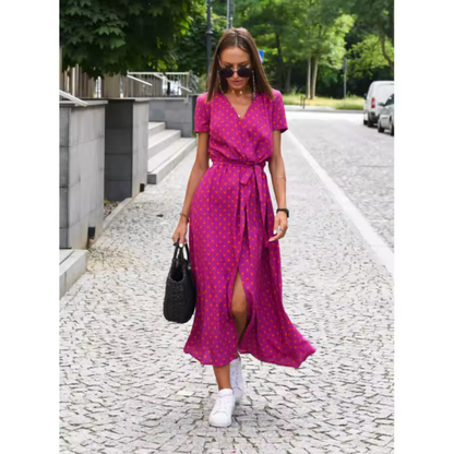 Vestido cruzado elegante con silueta fluida y estampado – VALERÍA