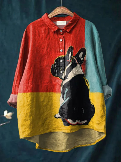 Camisa oversize de algodón con estampado artístico de perros – NOA