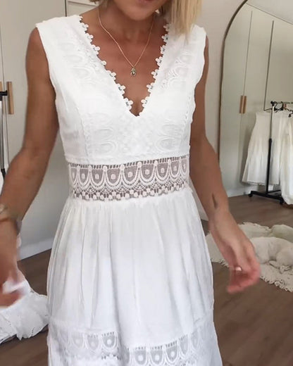 CELINA – Vestido midi bohemio sin mangas con escote en V para mujer