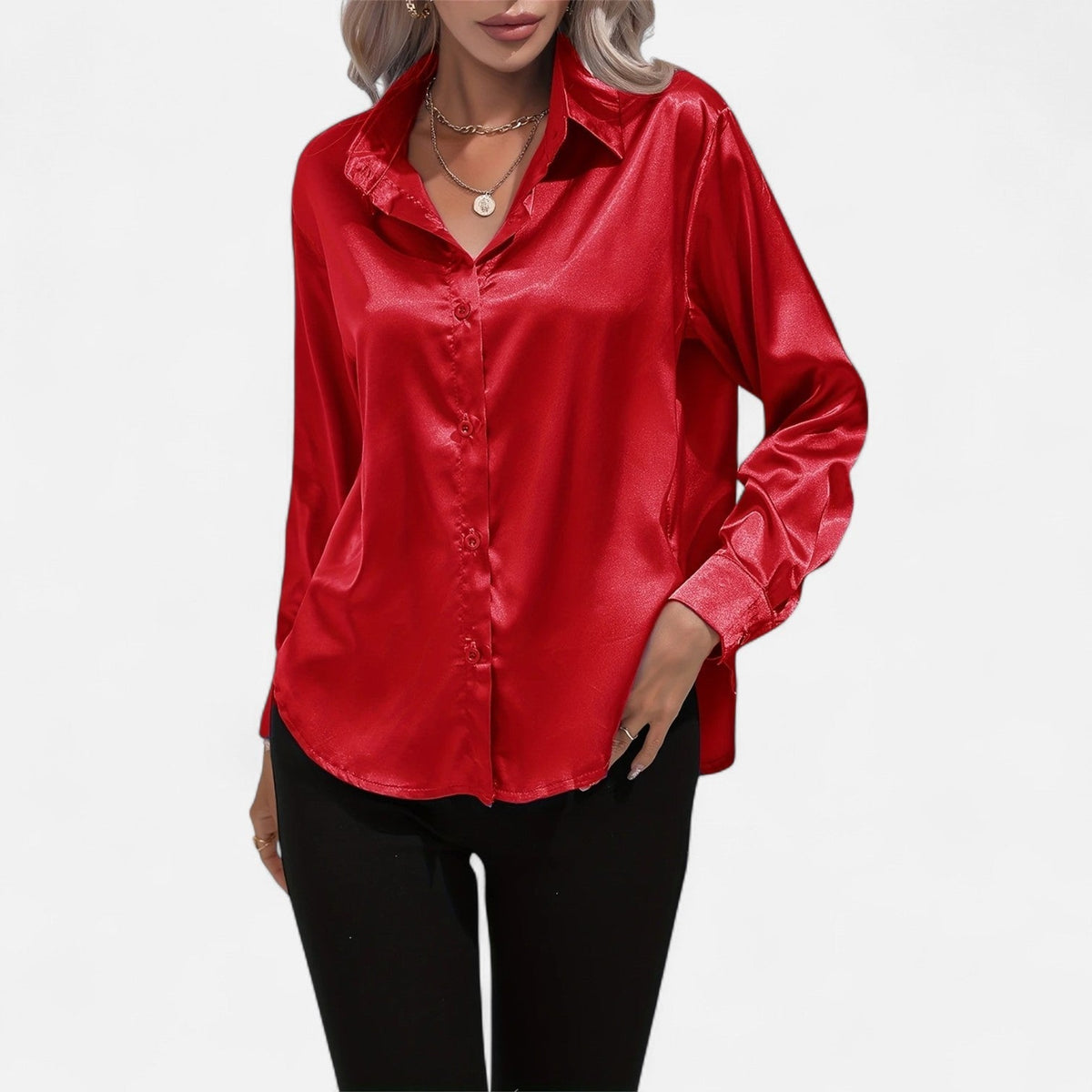 Dorevelle – Camisa satén para mujer con cuello clásico