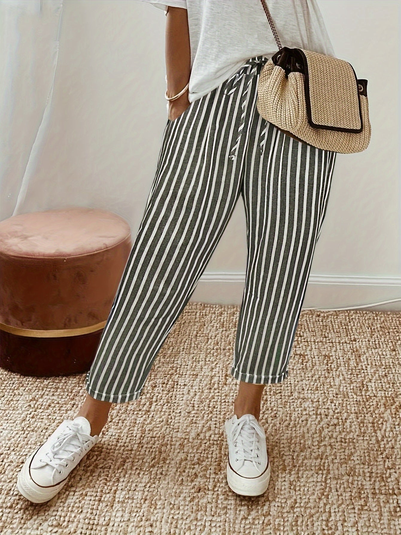 Pantalón fluido de rayas con cintura elástica para mujer – AVENA