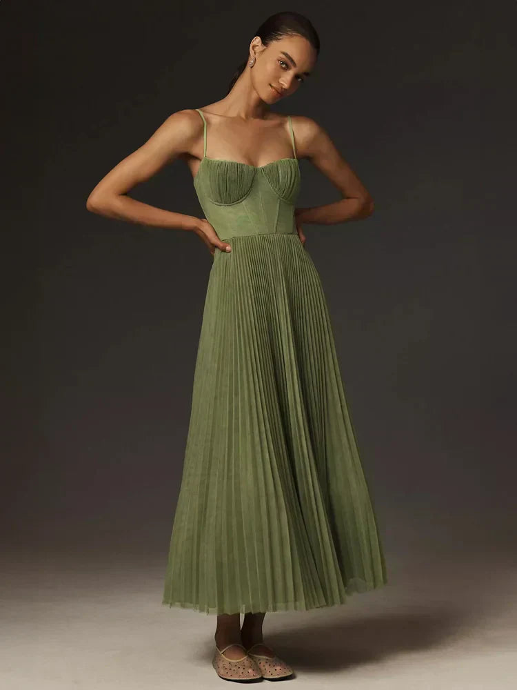 Vestido plisado con bustier y tirantes finos – ROSARIO