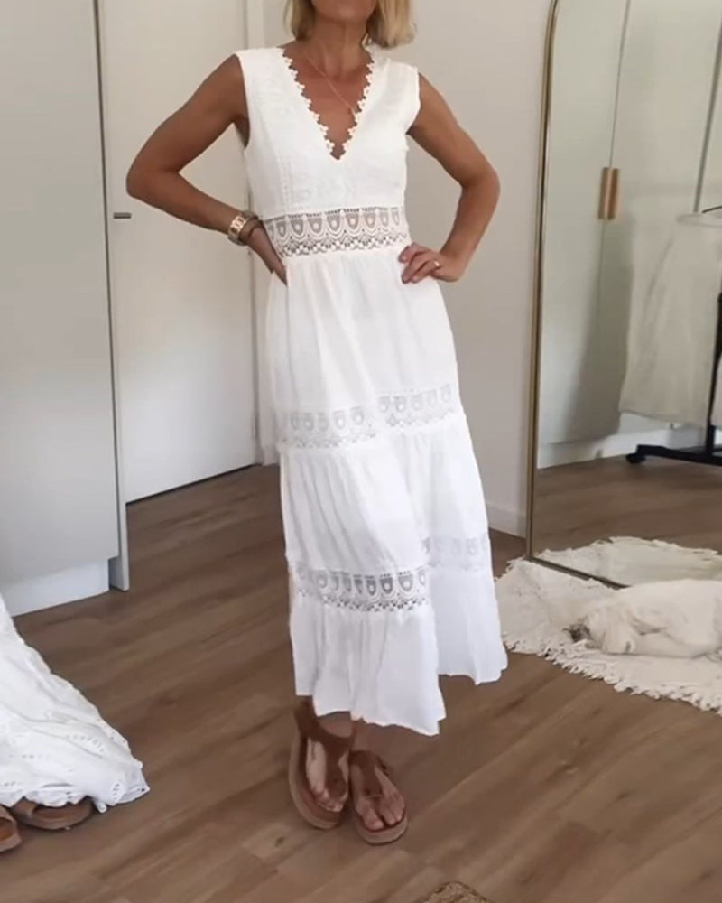 CELINA – Vestido midi bohemio sin mangas con escote en V para mujer