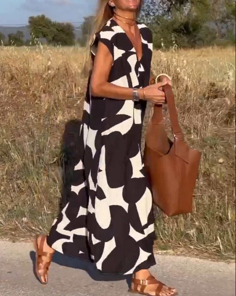 Vestido estampado con escote en V y corte fluido – LYSÉA