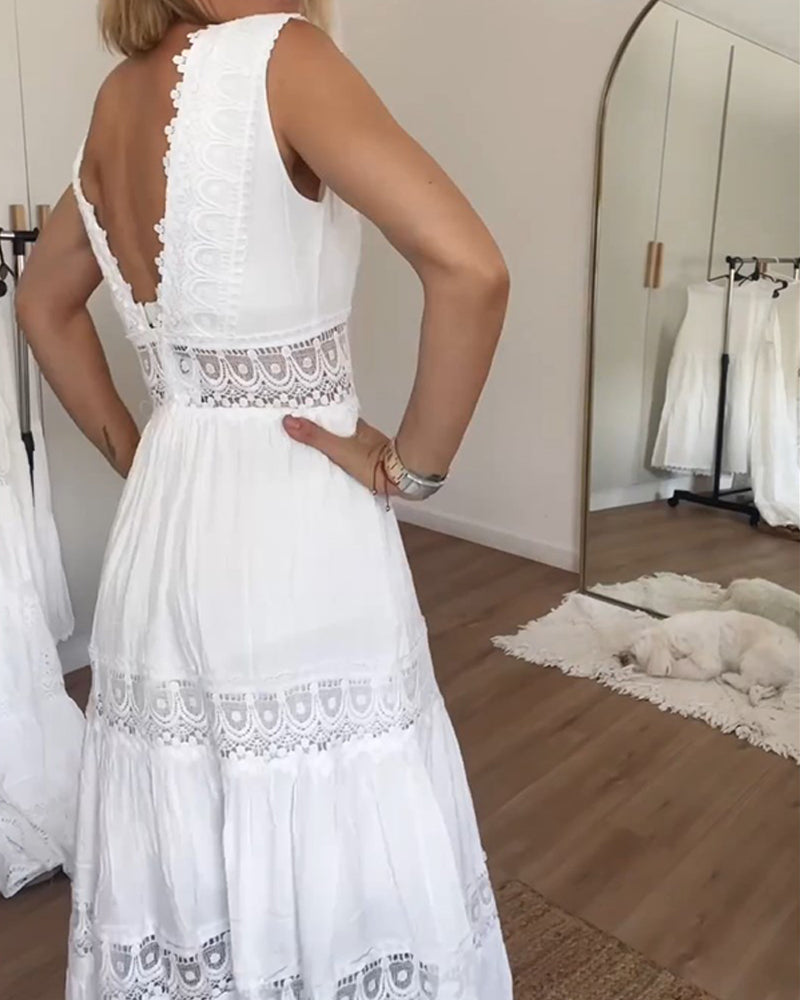 Aurelie – Vestido elegante de encaje con escote en V para mujer