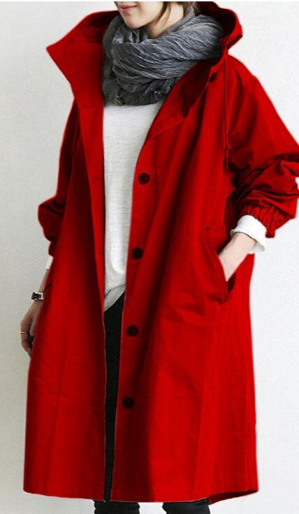 ISABELLA - Gabardina larga con capucha y cuello alto para mujer