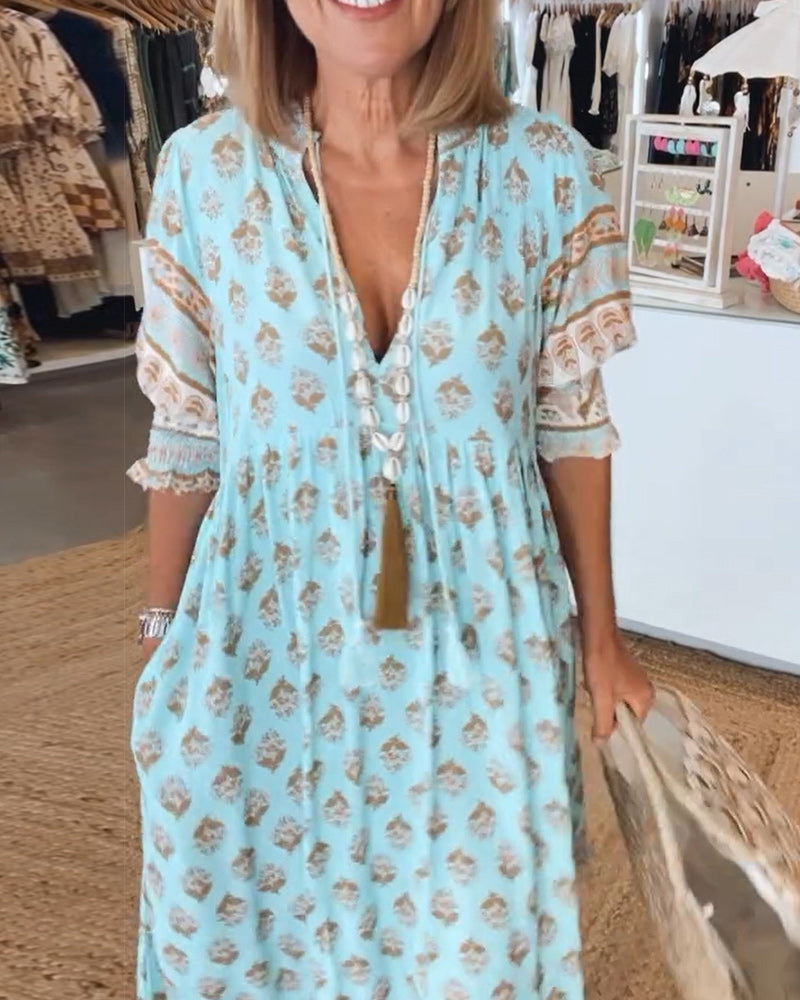 Vestido bohemio largo de capas con escote en V – CÉLESTE