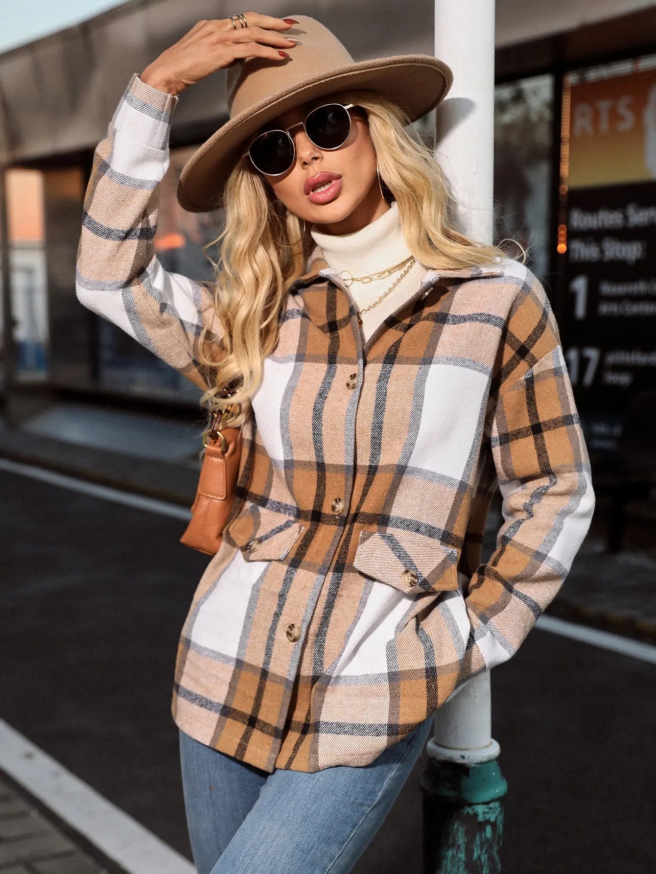 KIANNA - Chaqueta de punto a cuadros elegante y a la moda para mujeres